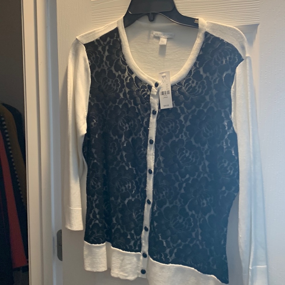 Cream and black Cardigan with lace front